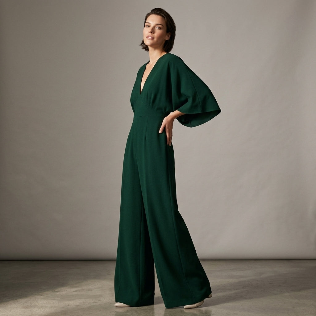 Corinne | Women's V-Neck Wide-Leg Jumpsuit with Flowing Sleeves