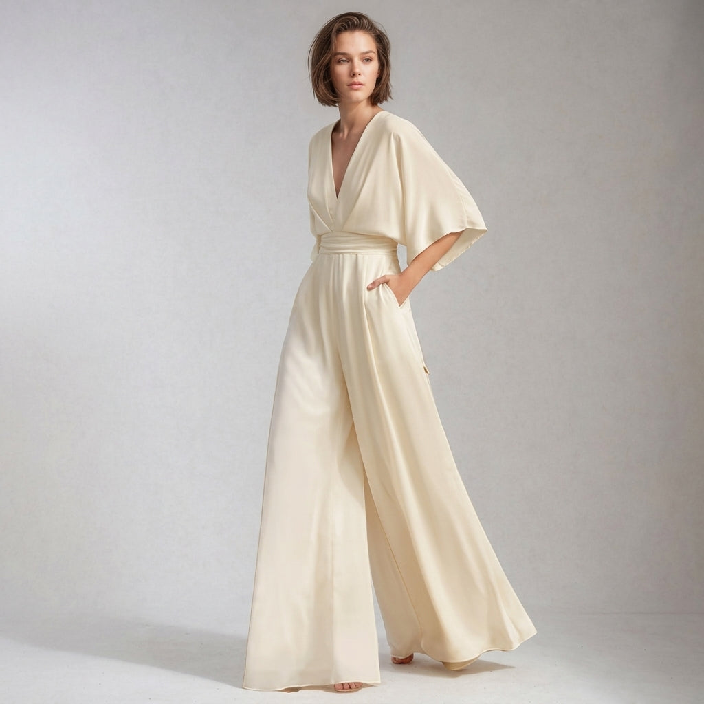 Corinne | Women's V-Neck Wide-Leg Jumpsuit with Flowing Sleeves