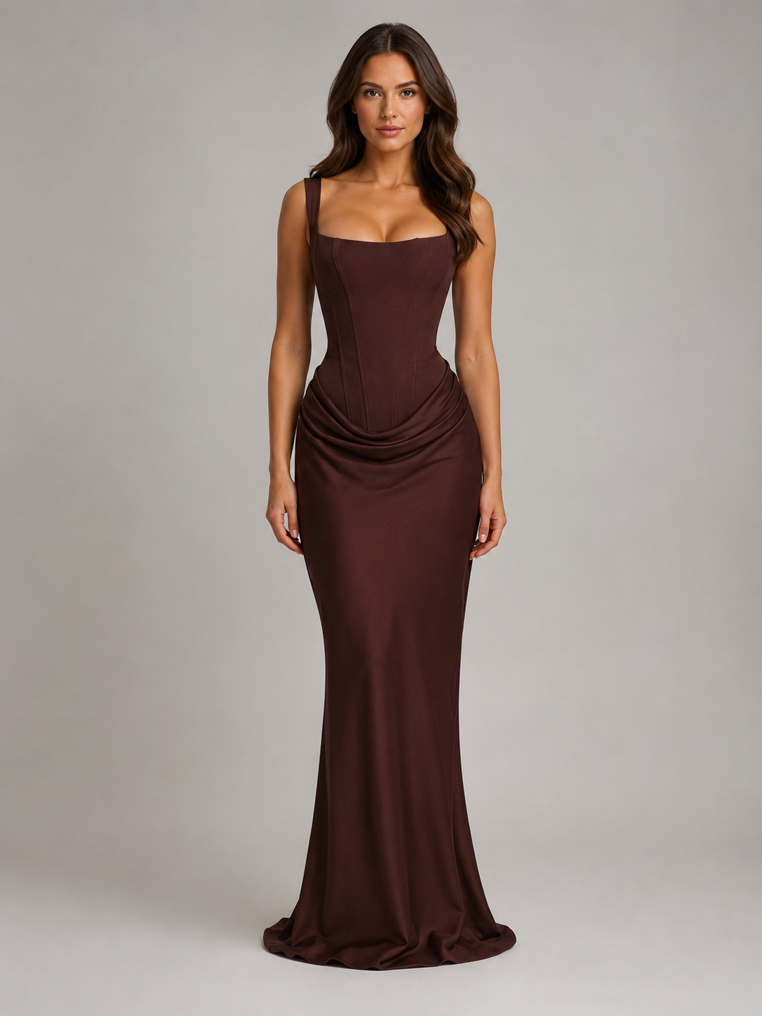 Diana | Women's Square-Neck Draped Corset Maxi Dress