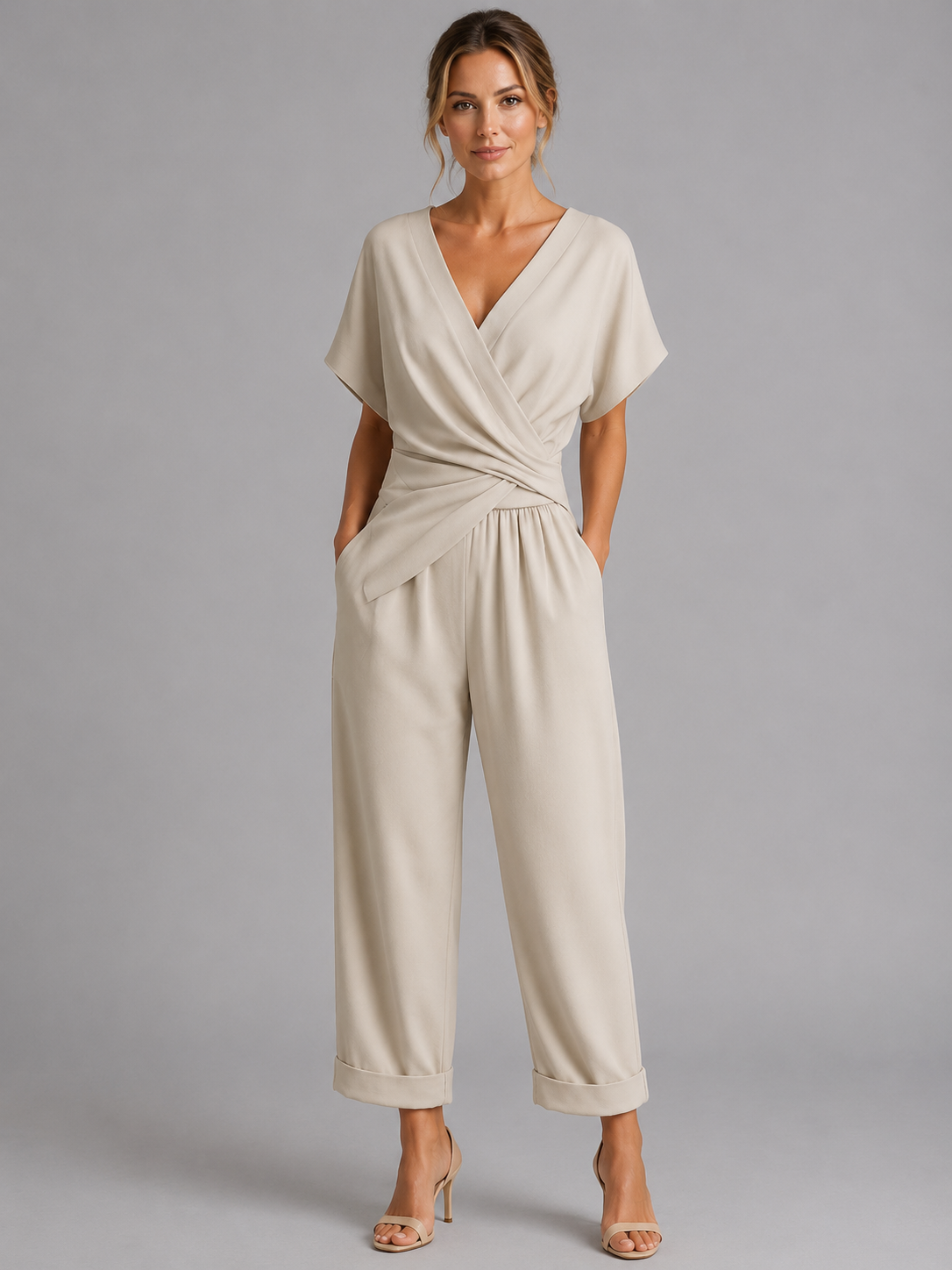 Simone | Women's Wrap-Front Top & Cropped Trouser Set — product image 1