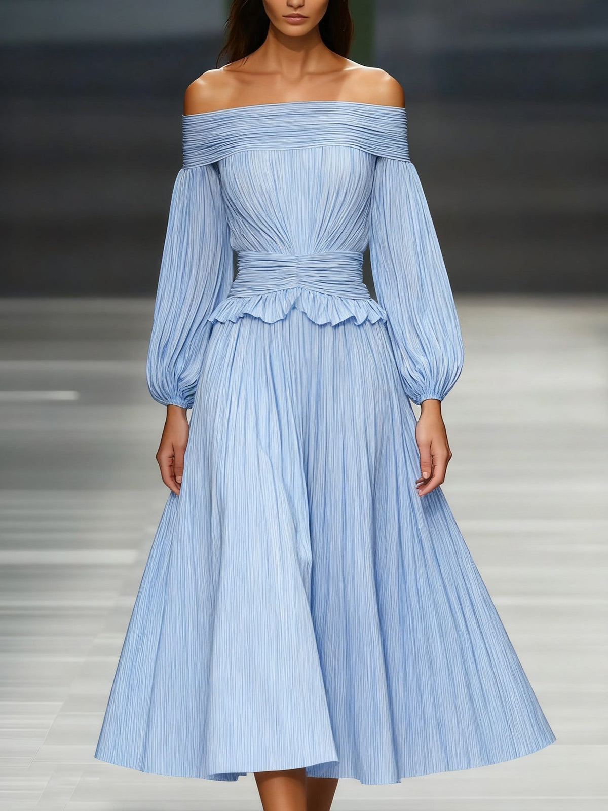 Women's off-shoulder pleated midi dress front view