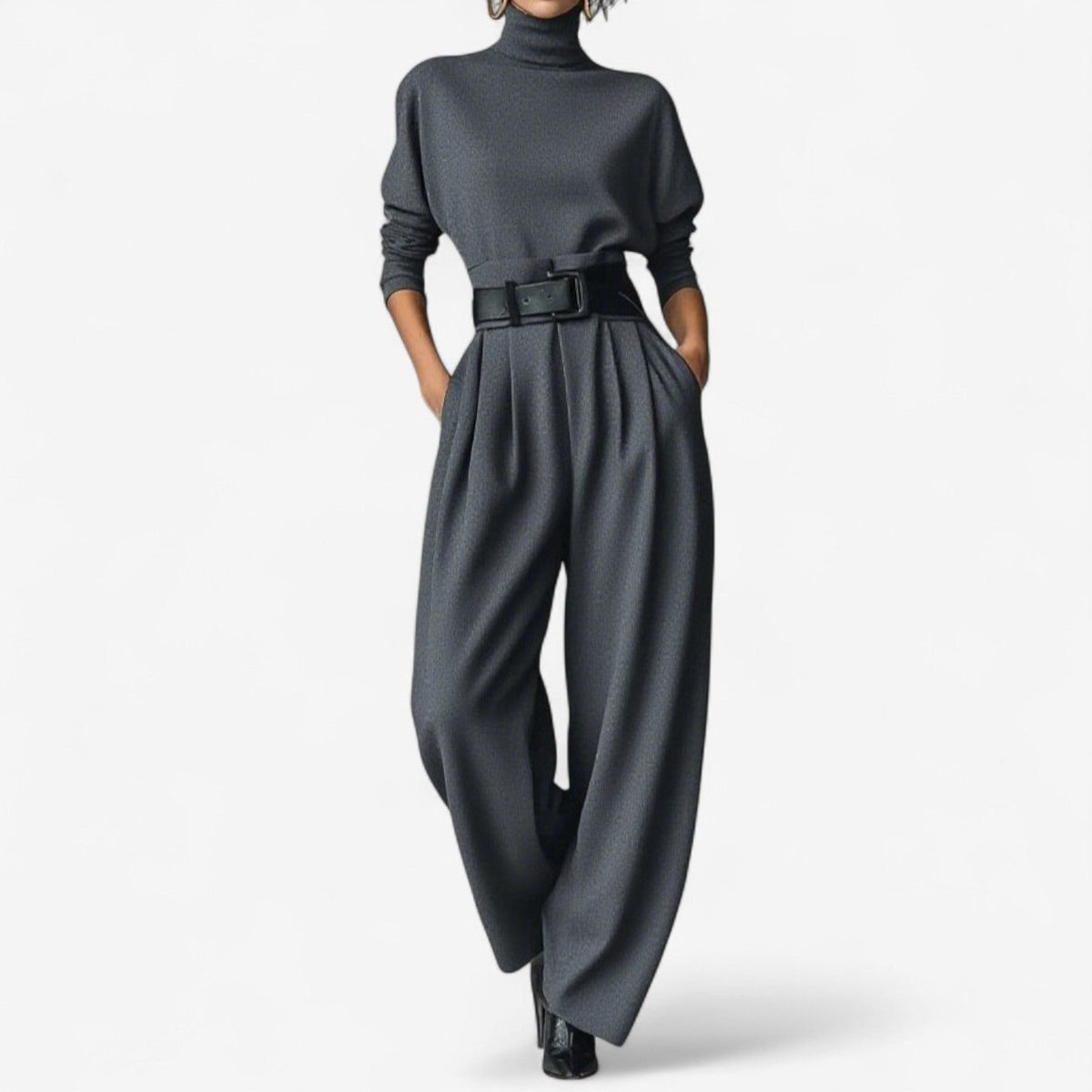 Erica | Women's Wide Leg Jumpsuit with Roll Neck and Belt