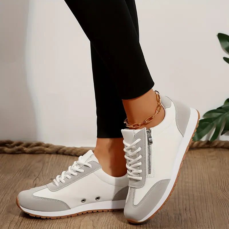 Gail | Women's Retro Lace-Up Sneakers with Side Zip and Contrast Suede-Look Panels