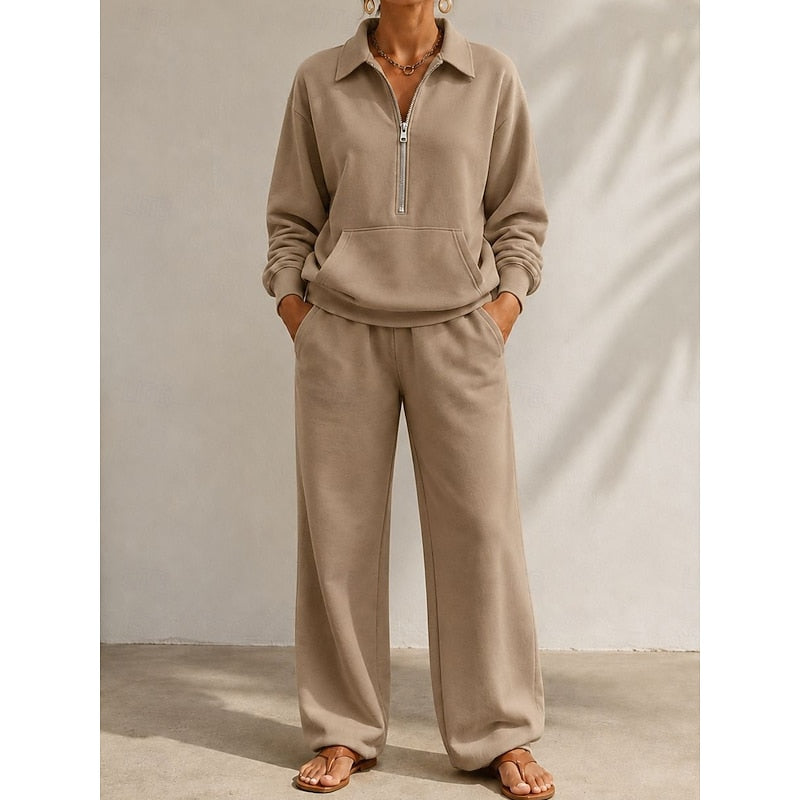 Women's Half-Zip Top and Wide-Leg Pants Set