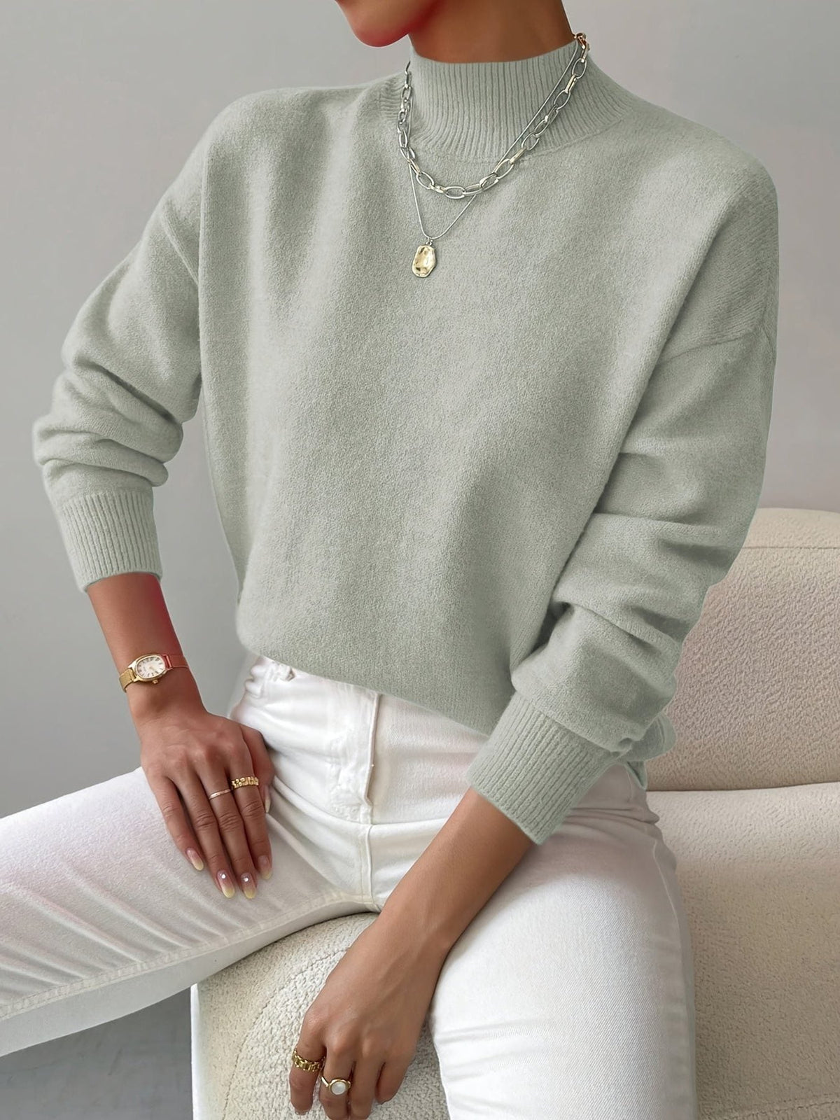 Carolyn | Women's Mock Neck Pullover Sweater with Textured Knit and Long Sleeves