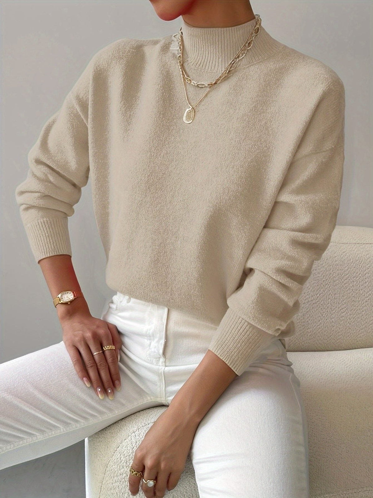 Carolyn | Women's Mock Neck Pullover Sweater with Textured Knit and Long Sleeves