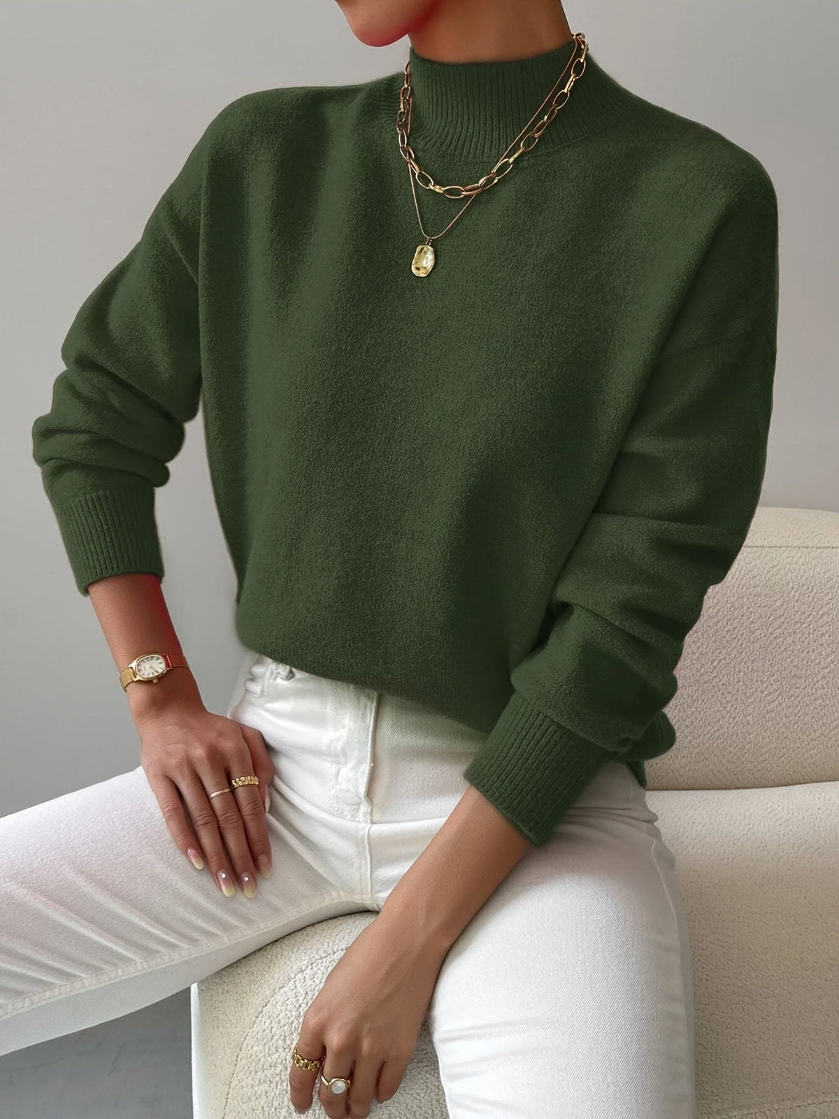 Carolyn | Women's Mock Neck Pullover Sweater with Textured Knit and Long Sleeves