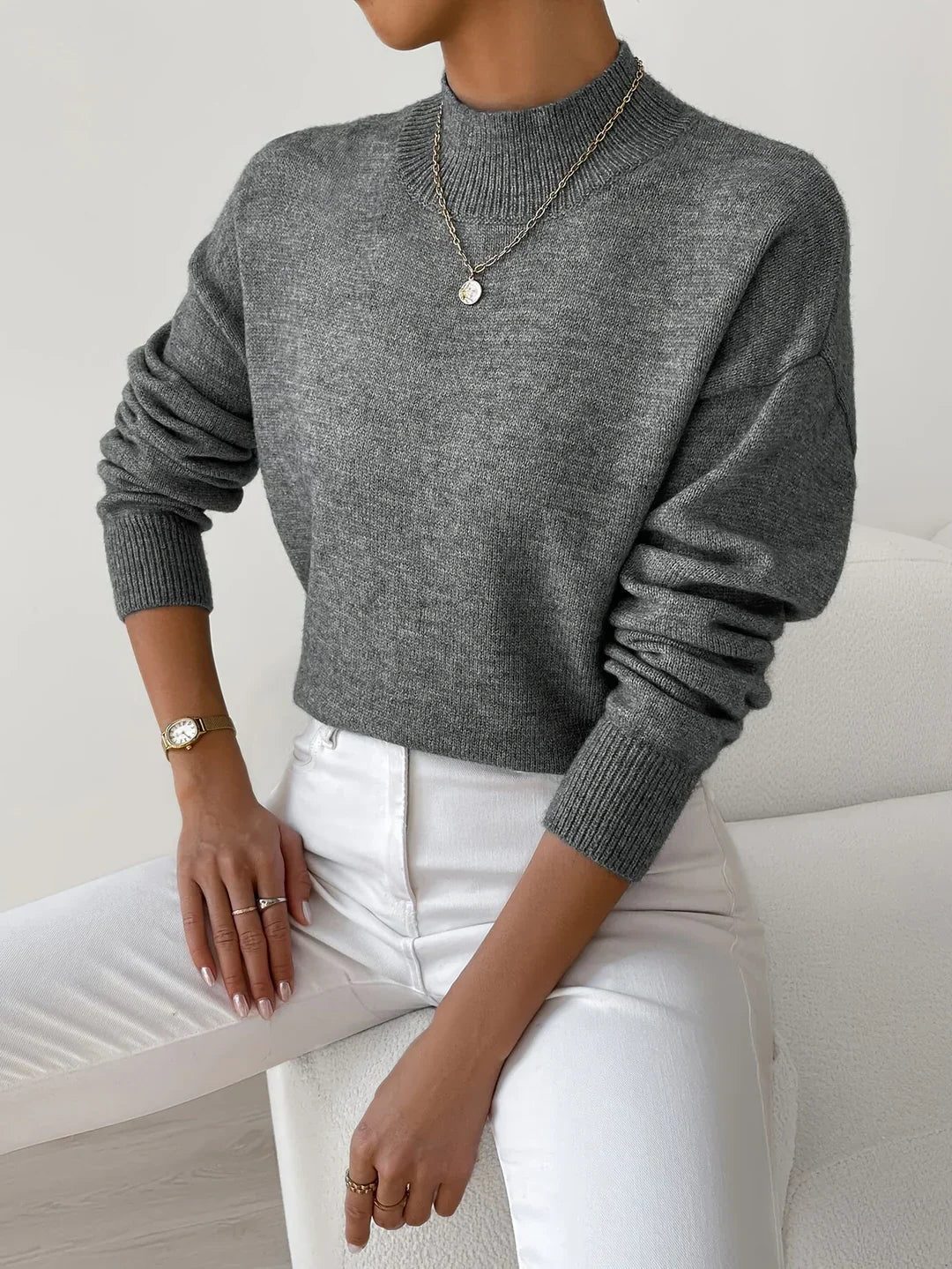 Carolyn | Women's Mock Neck Pullover Sweater with Textured Knit and Long Sleeves