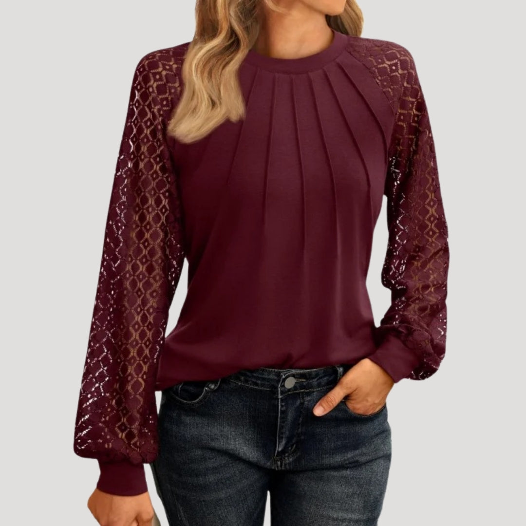 Women's Round Neck Lace Sleeve Blouse