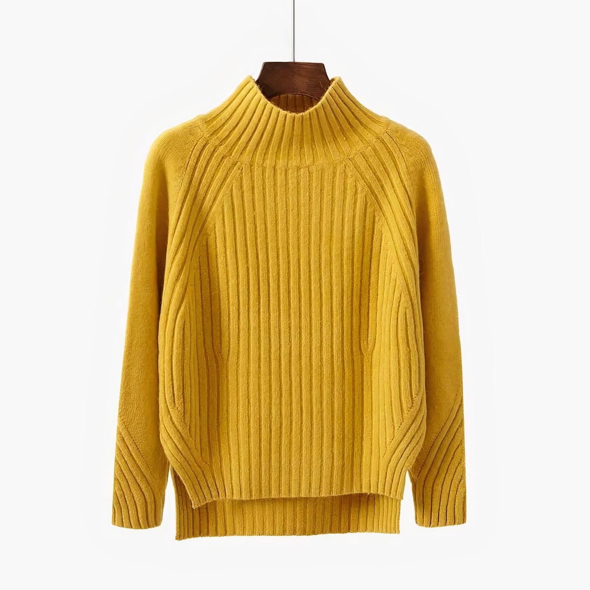Marilyn | Women's Ribbed Knit Mock Neck Sweater with Side Slits and High-Low Hem