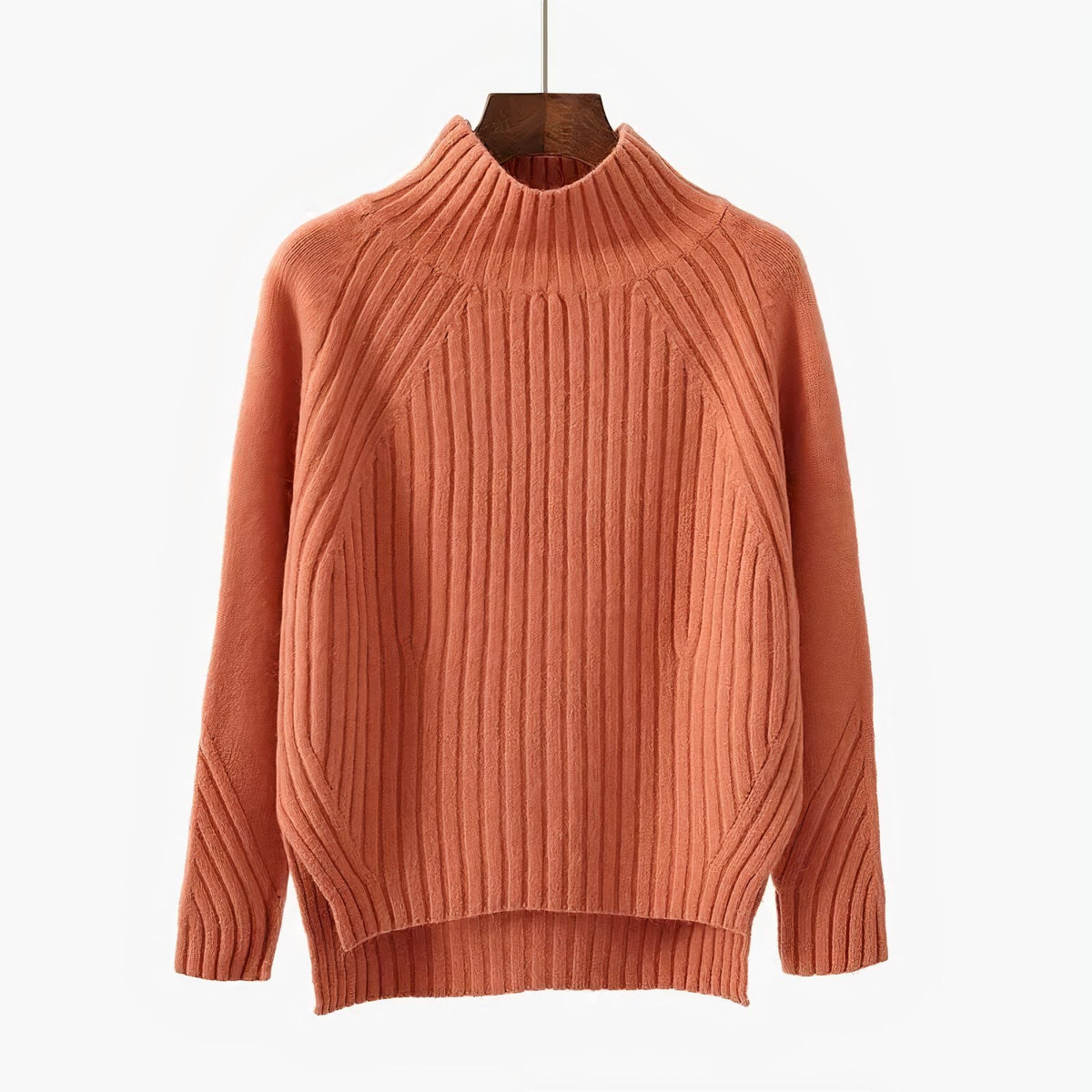 Marilyn | Women's Ribbed Knit Mock Neck Sweater with Side Slits and High-Low Hem