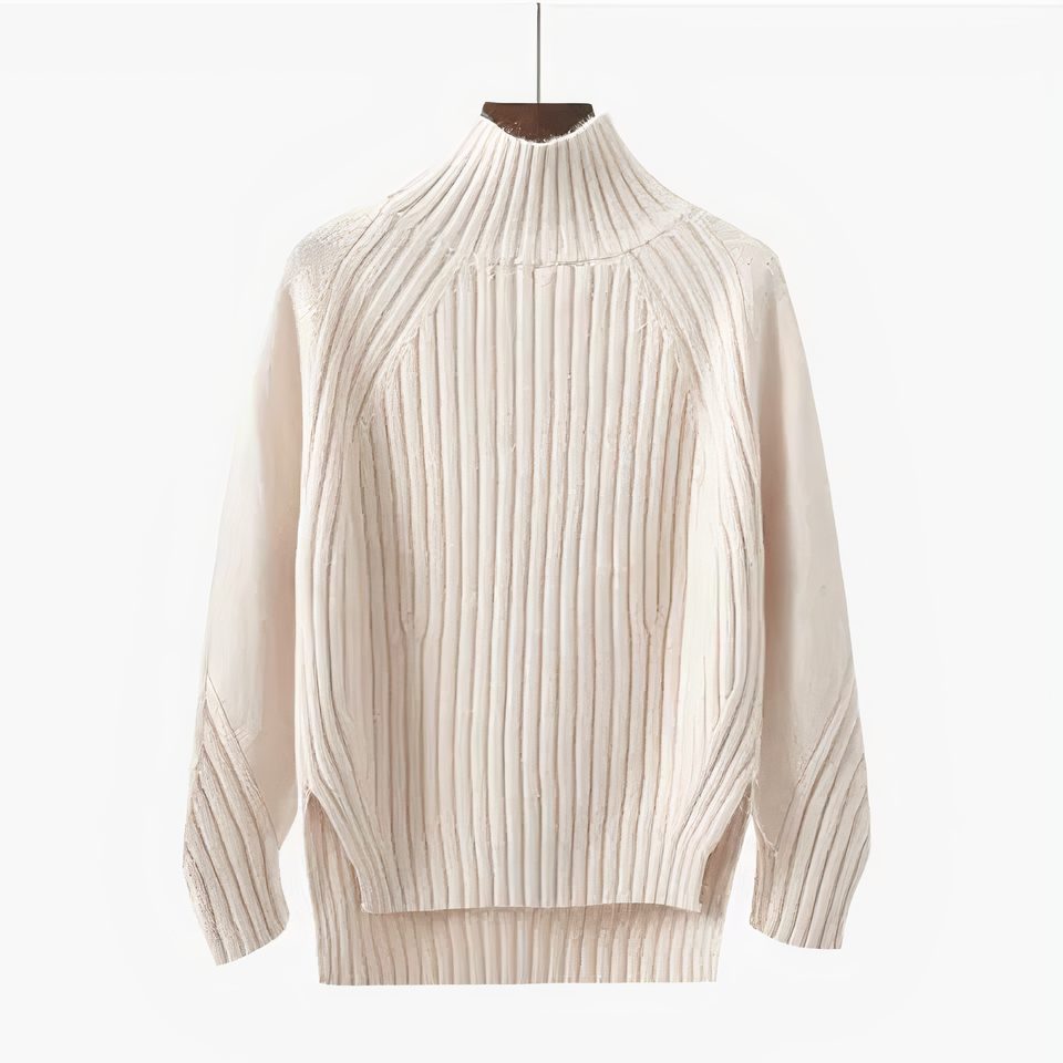 Marilyn | Women's Ribbed Knit Mock Neck Sweater with Side Slits and High-Low Hem