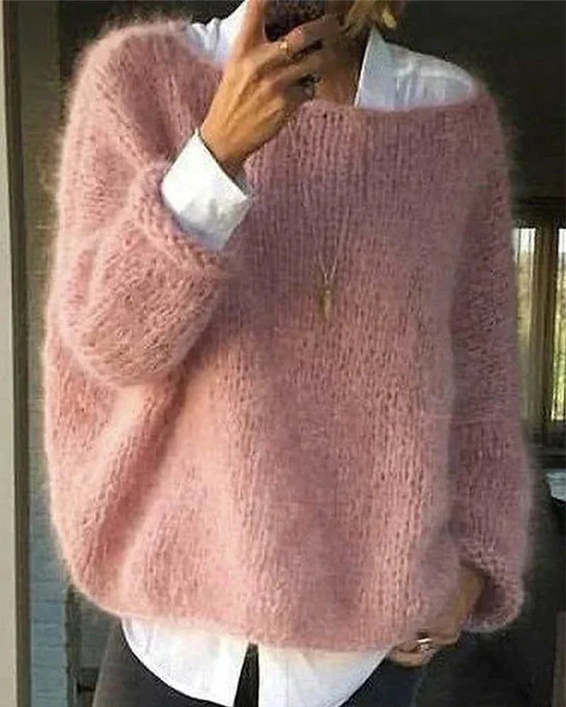 Joyce | Women's Oversized Fuzzy Knit Sweater with Crew Neck and Long Sleeves