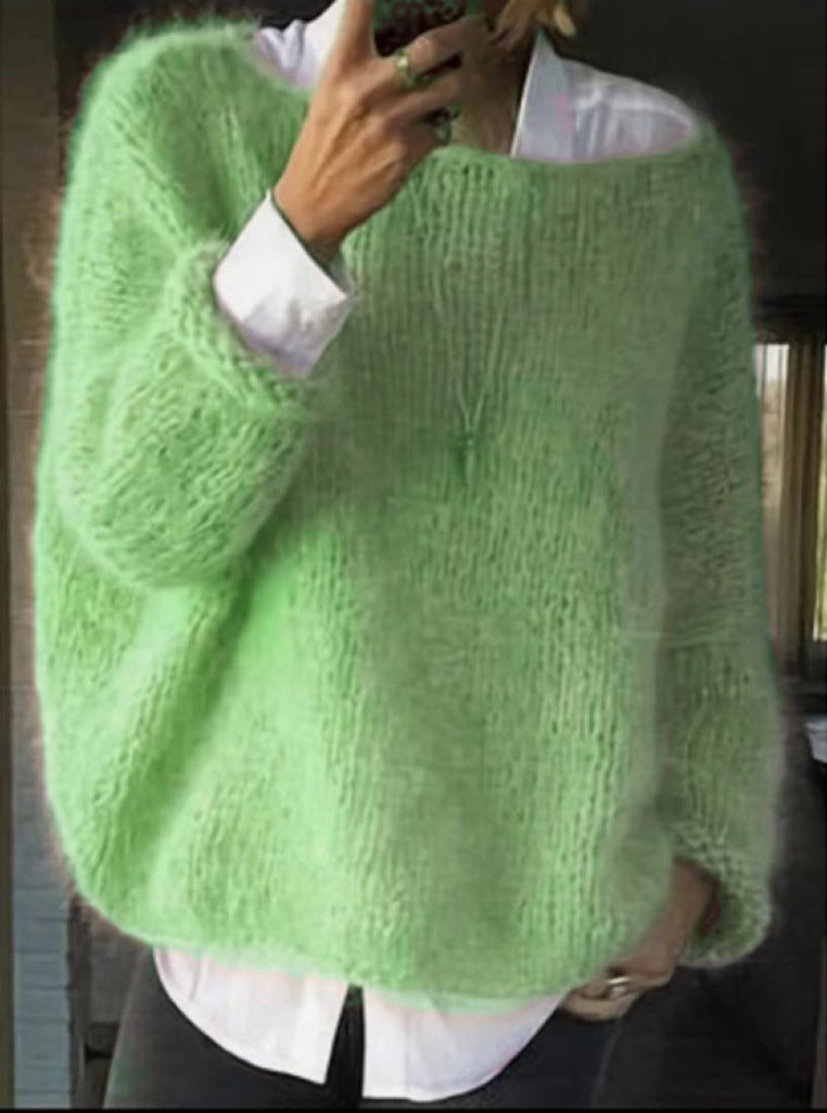 Joyce | Women's Oversized Fuzzy Knit Sweater with Crew Neck and Long Sleeves