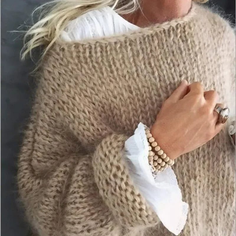 Joyce | Women's Oversized Fuzzy Knit Sweater with Crew Neck and Long Sleeves