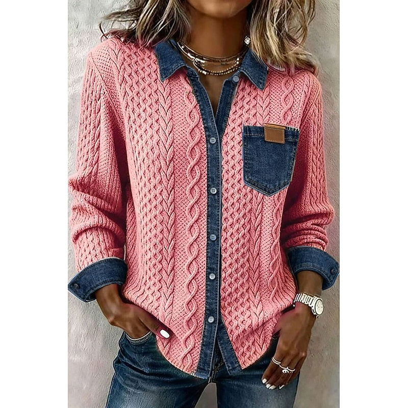 Women's Textured Contrast-Panel Button Shirt