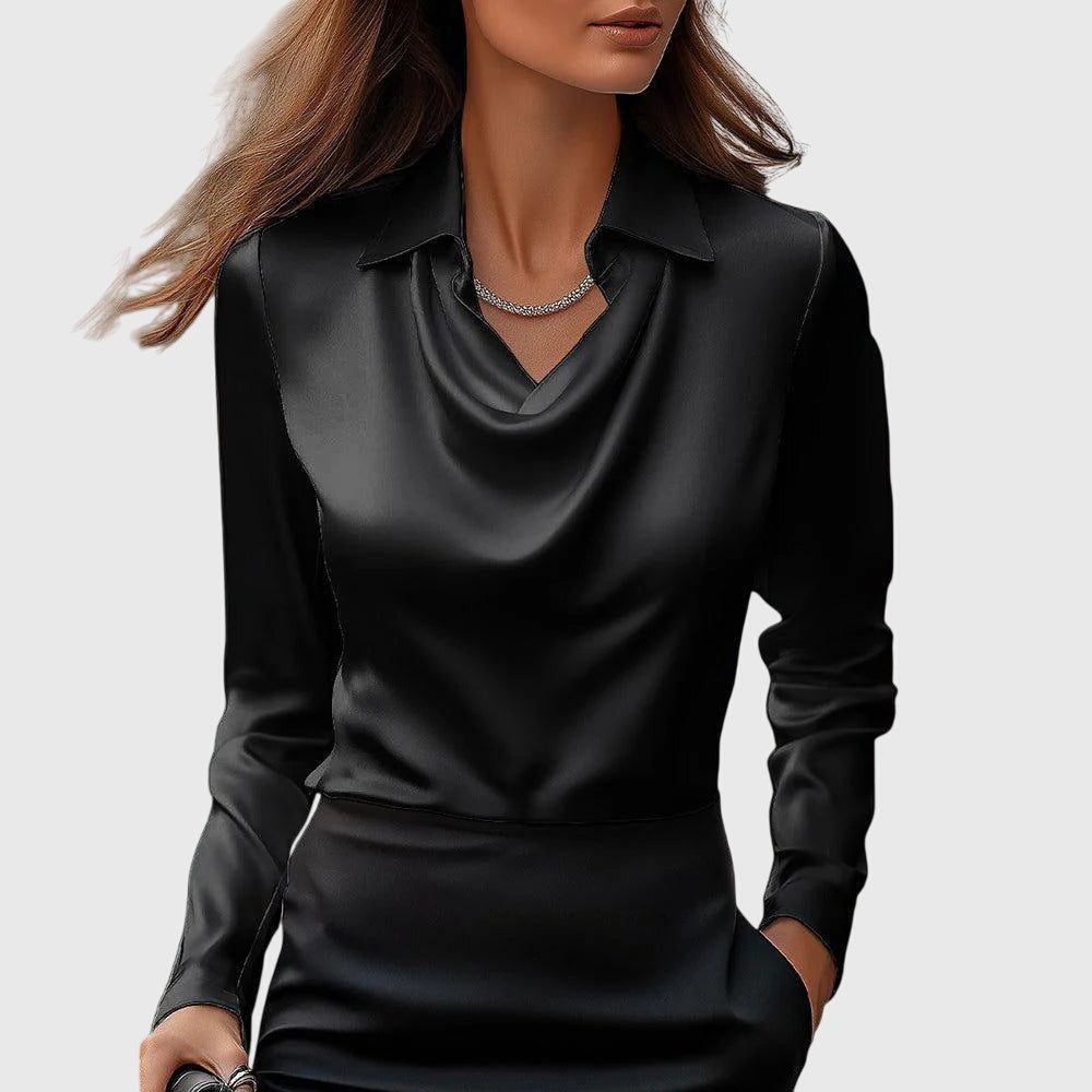 Jenna | Women's Satin Cowl Neck Blouse with Long Sleeves