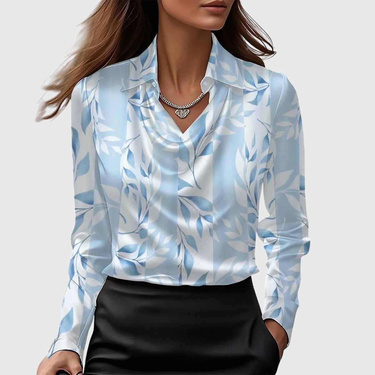 Jenna | Women's Satin Cowl Neck Blouse with Long Sleeves