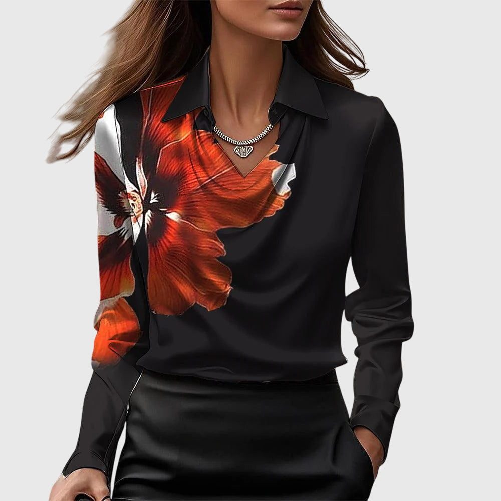 Jenna | Women's Satin Cowl Neck Blouse with Long Sleeves
