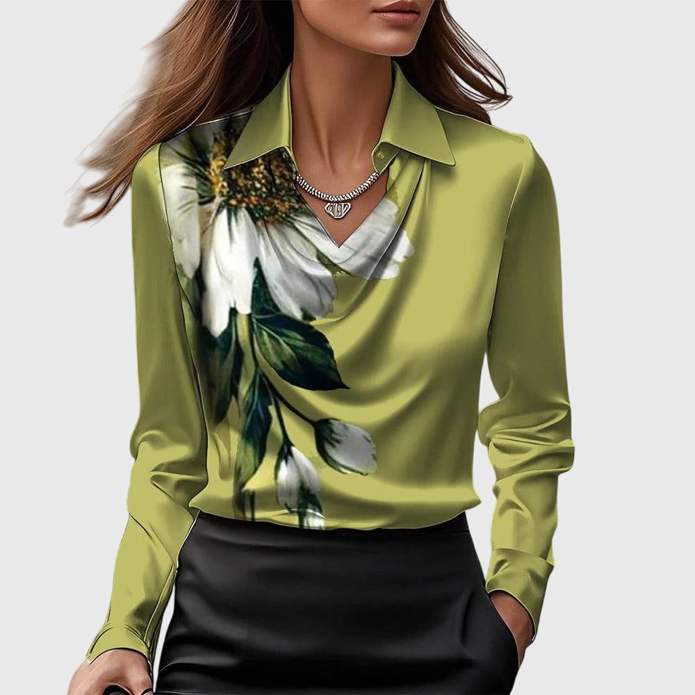 Jenna | Women's Satin Cowl Neck Blouse with Long Sleeves