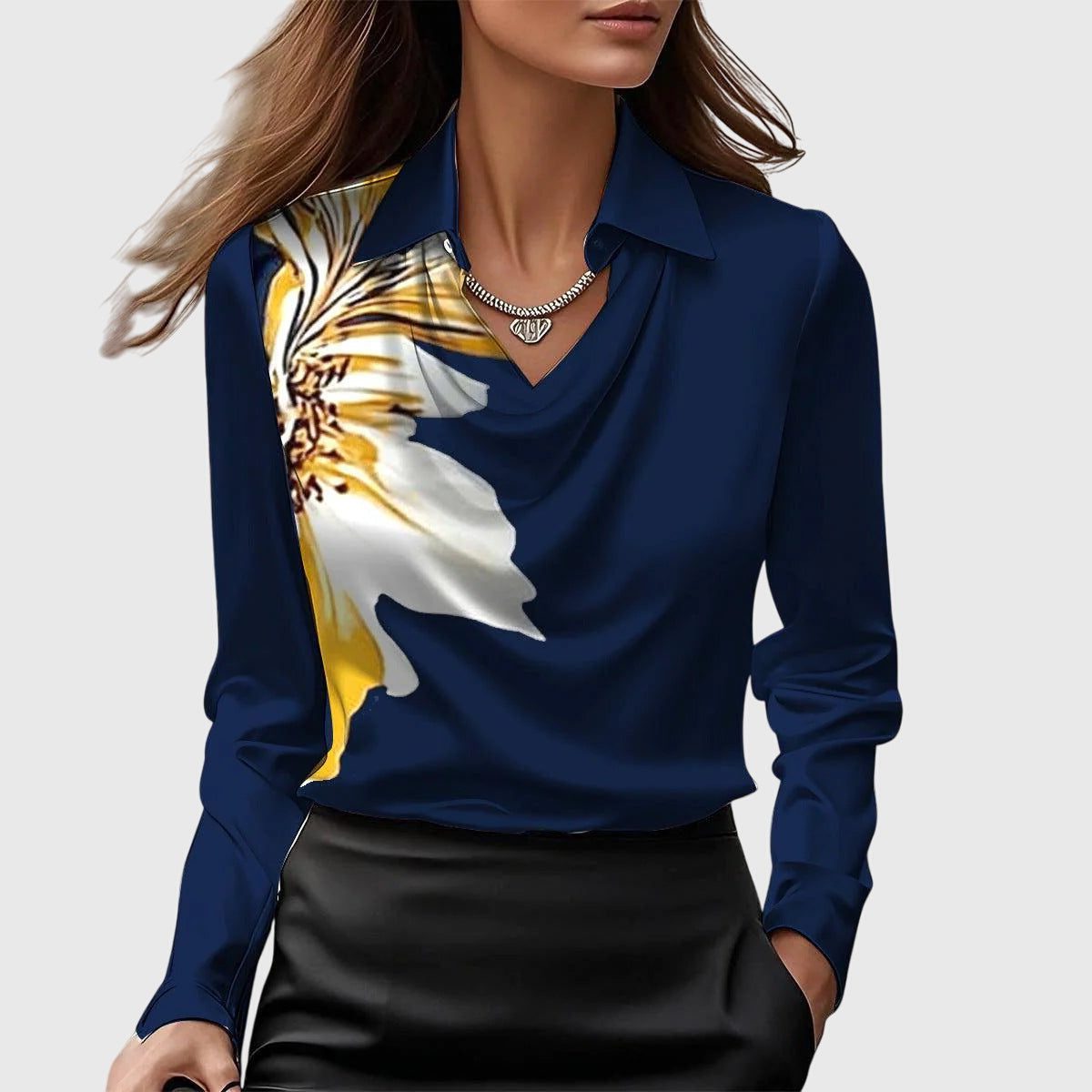 Jenna | Women's Satin Cowl Neck Blouse with Long Sleeves