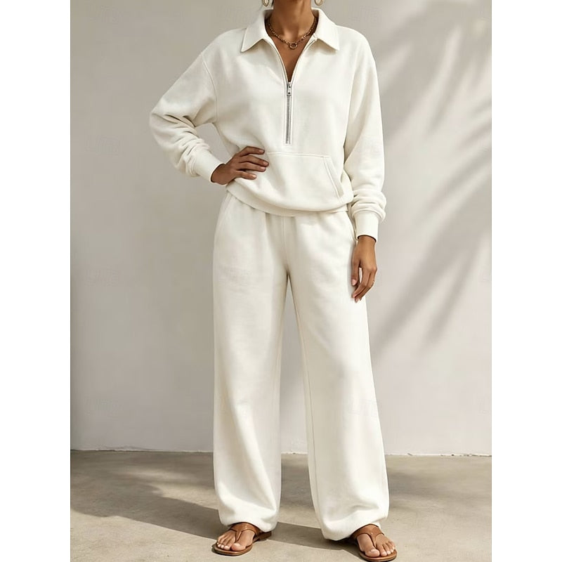 Women's Half-Zip Top and Wide-Leg Pants Set