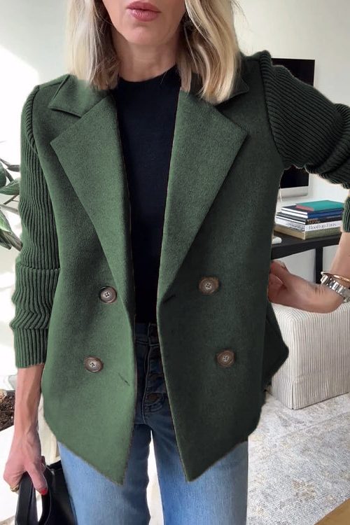 Women’s double-breasted knit-sleeve blazer, view 7