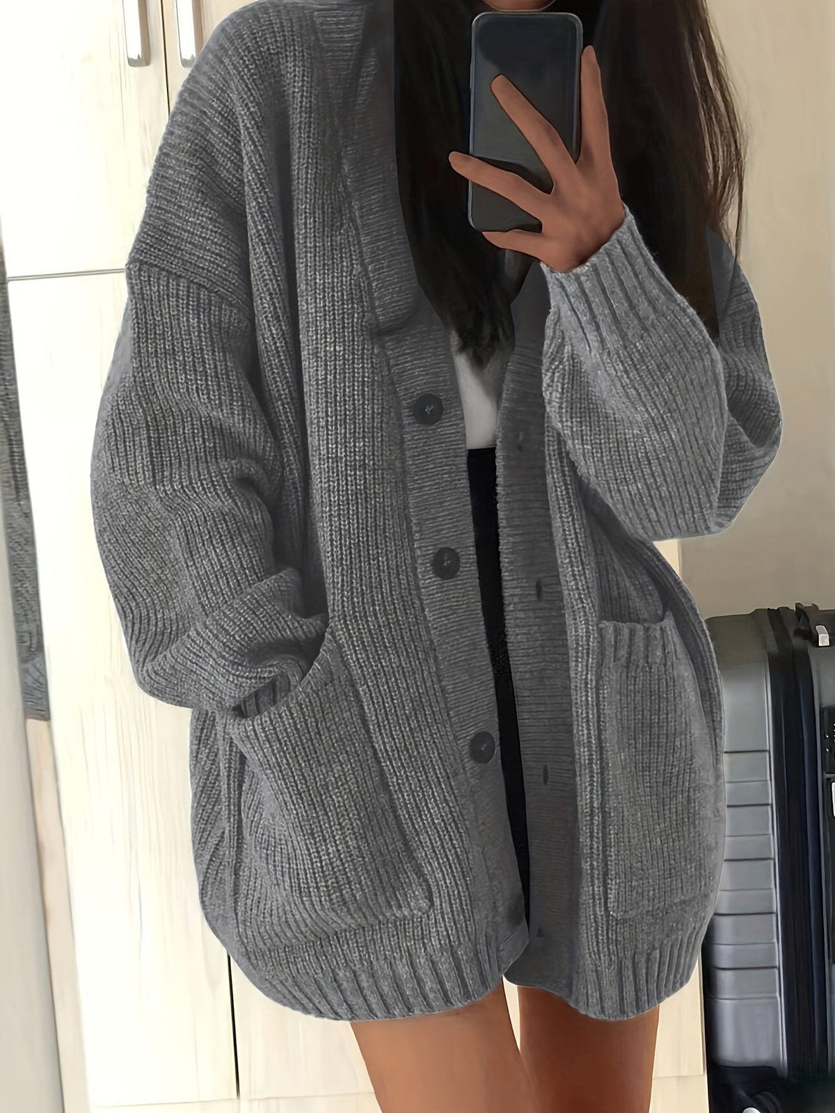 Oversized chunky-knit button-front cardigan, source view 5