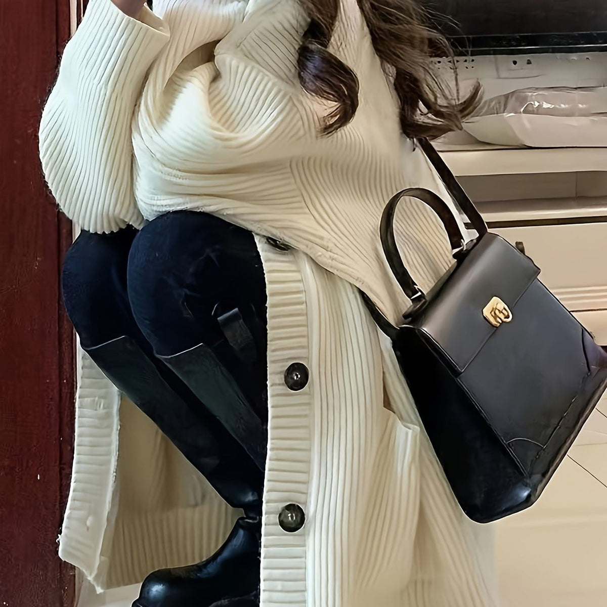 Oversized chunky-knit button-front cardigan, source view 8