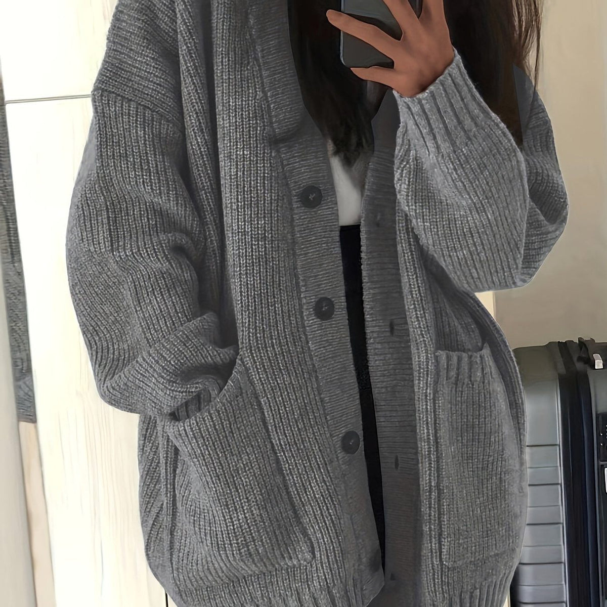Oversized chunky-knit button-front cardigan, source view 11