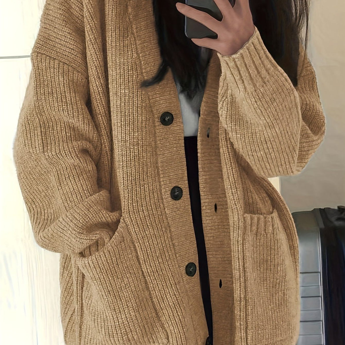 Oversized chunky-knit button-front cardigan, source view 13