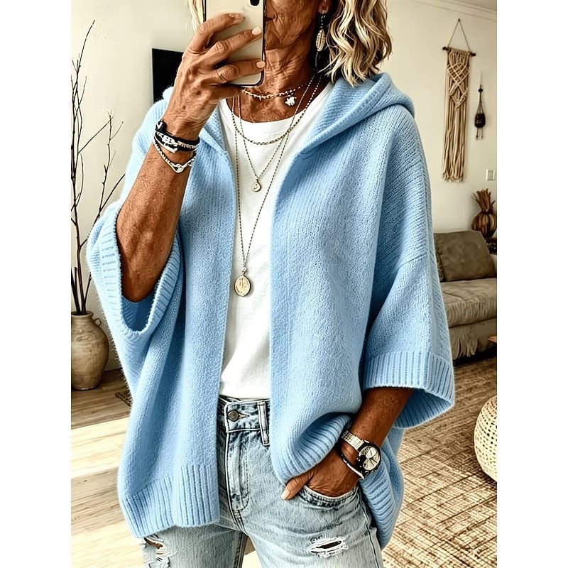 Hooded open-front knit cardigan, source view 4
