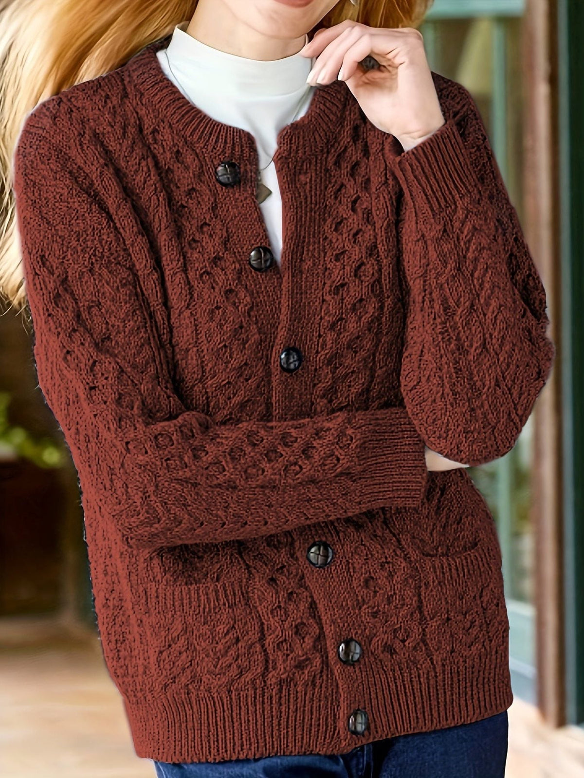 Textured button-front cardigan, source view 2