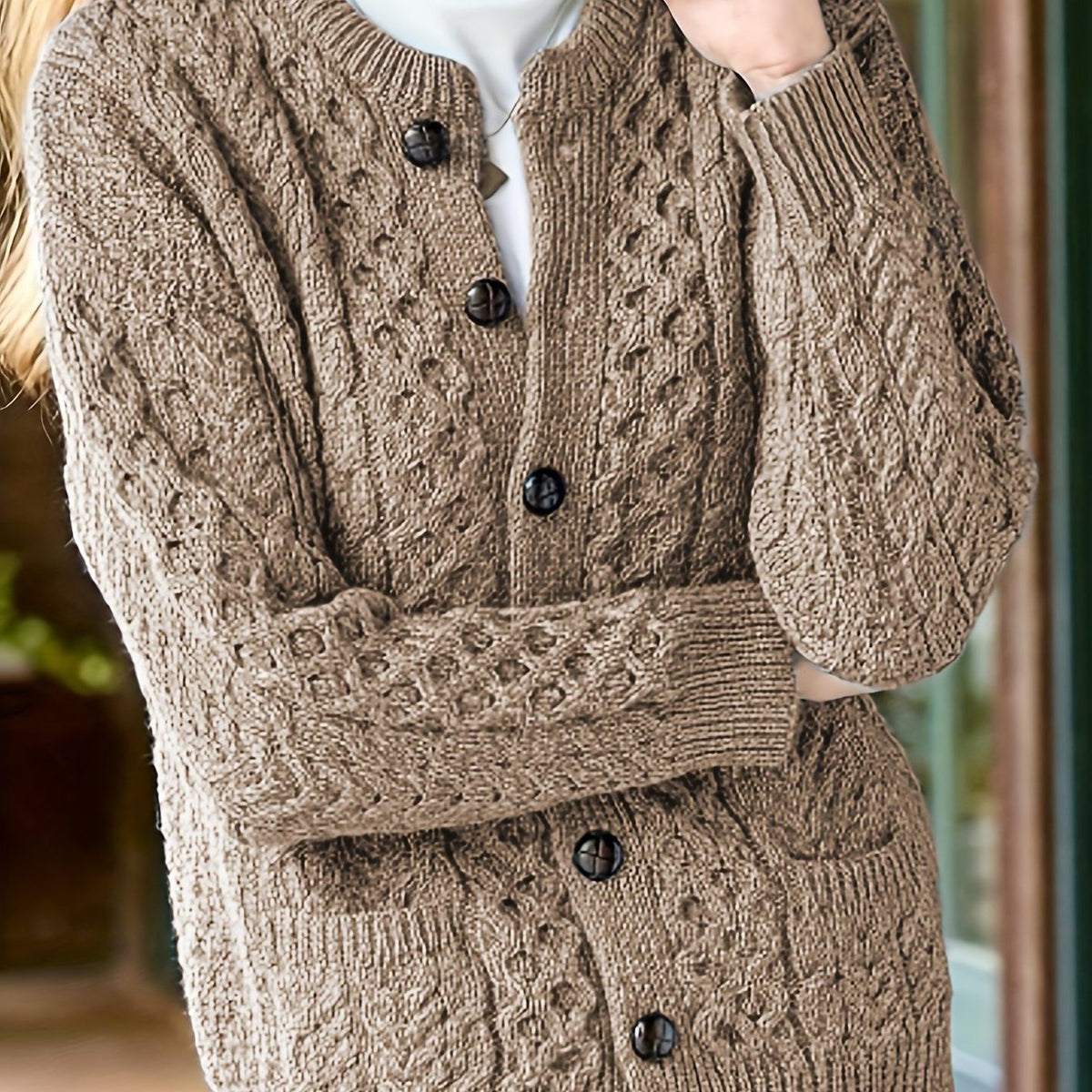 Textured button-front cardigan, source view 7