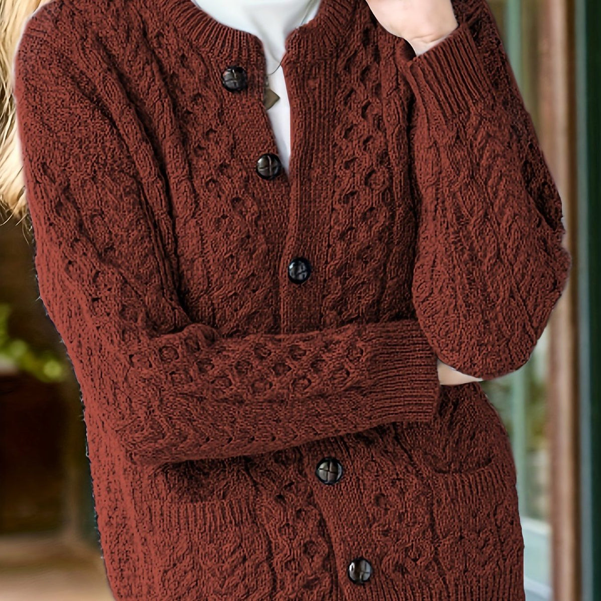 Textured button-front cardigan, source view 8