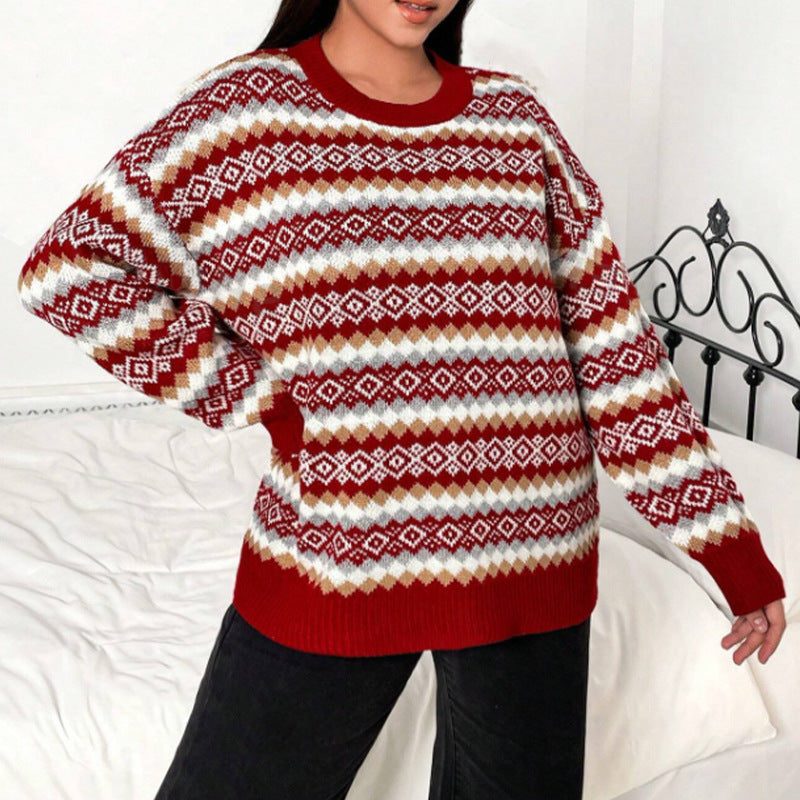 Women’s Allover Fair Isle Crew-Neck Sweater with Ribbed Trim, source view 1