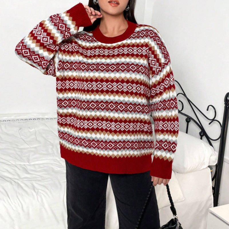Women’s Allover Fair Isle Crew-Neck Sweater with Ribbed Trim, source view 2