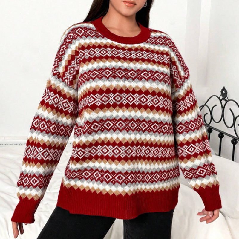 Women’s Allover Fair Isle Crew-Neck Sweater with Ribbed Trim, source view 6
