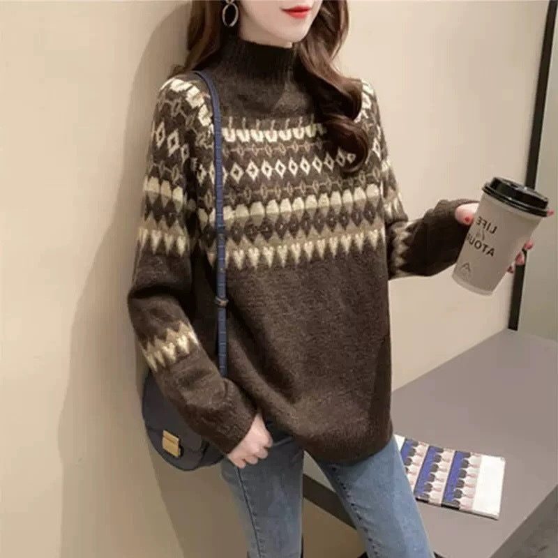 Women’s Fair Isle Mock-Neck Sweater with Geometric Yoke, source view 7