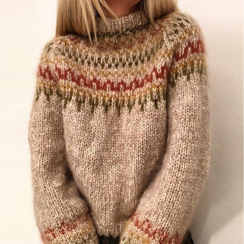 Women’s Chunky Fair Isle Yoke Sweater with Ribbed Neckline, source view 2
