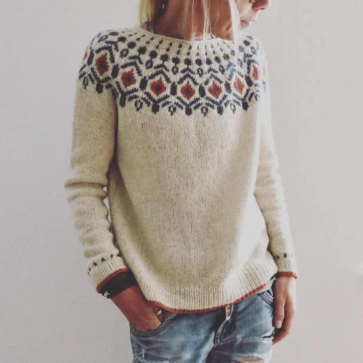 Women’s Fair Isle Yoke Pullover Sweater with Ribbed Trim, source view 2