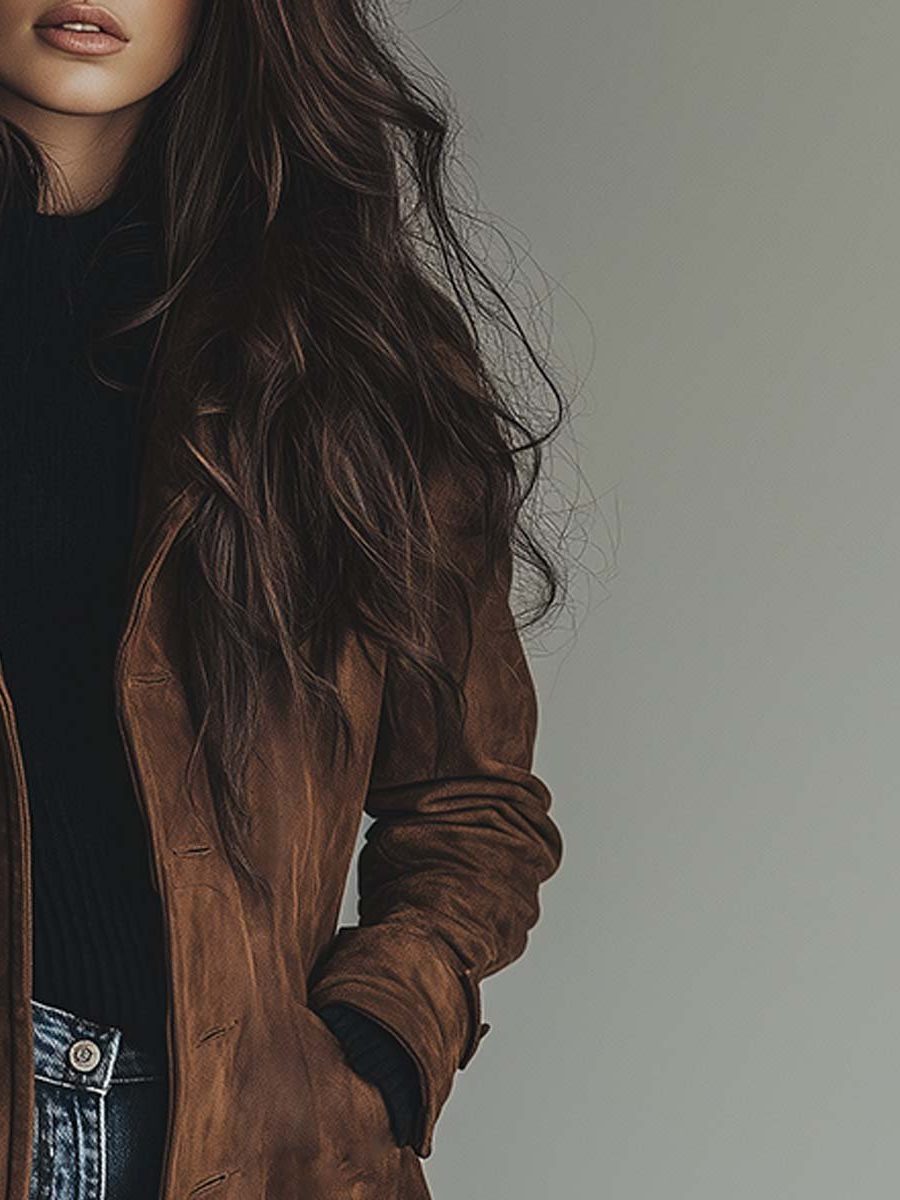 Women’s Long Button-Front Trench-Style Coat with Notched Lapels, source view 6