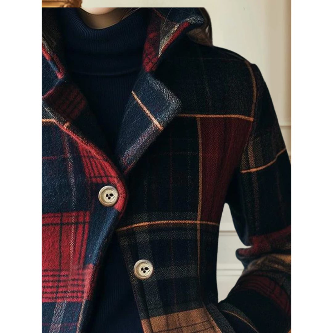 Women’s Plaid Single-Breasted Blazer with Notched Lapels, source view 2