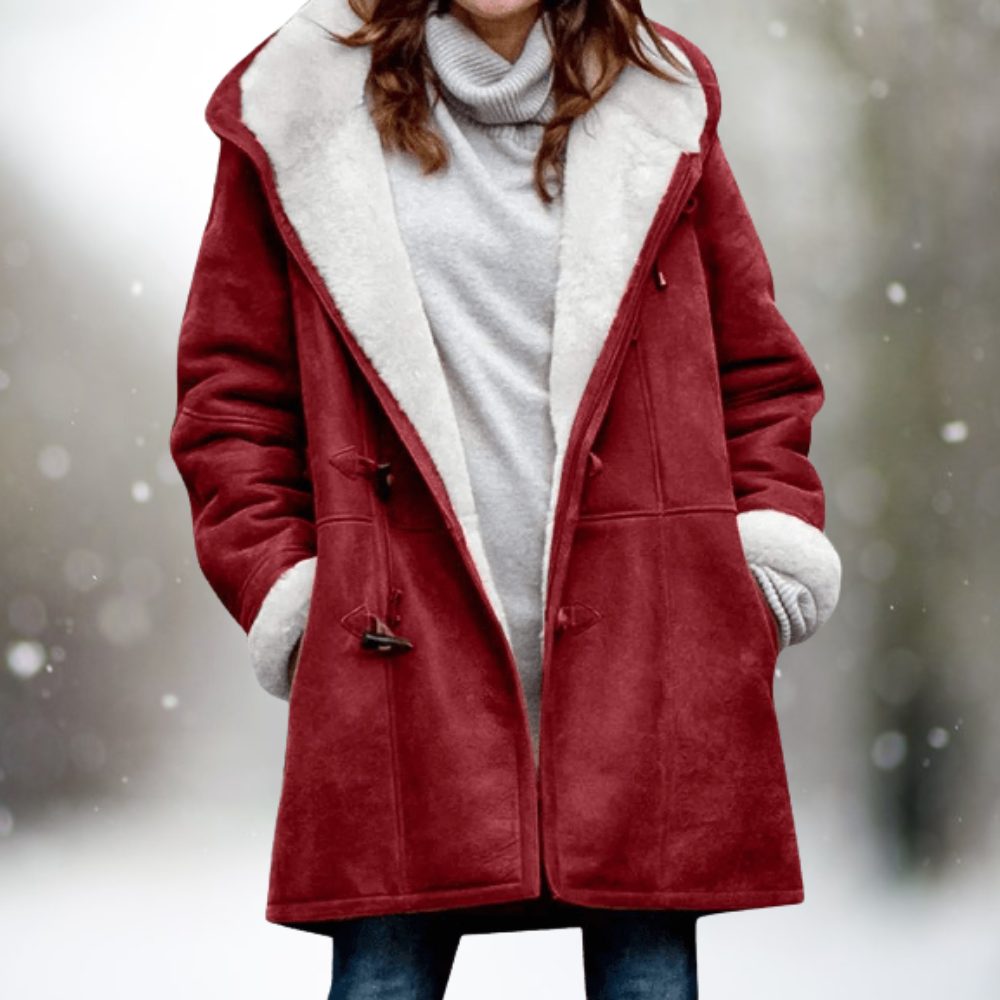 Women’s Long Plush-Lined Hooded Coat with Shawl Collar, source view 3