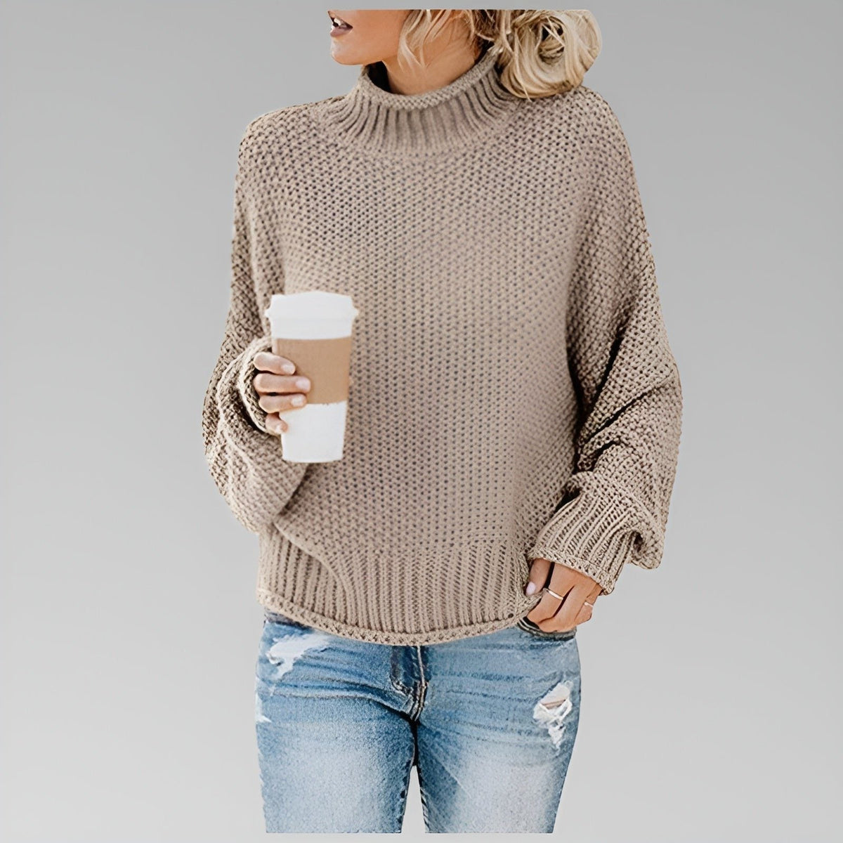 Women’s Chunky-Knit Oversized Turtleneck Sweater, source view 1
