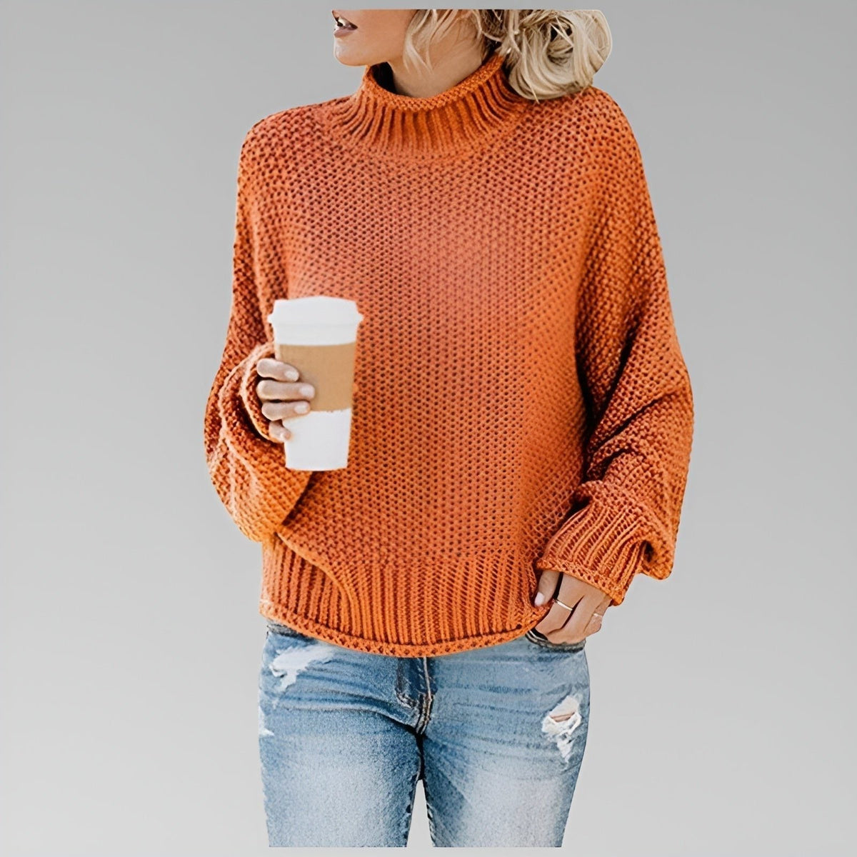Women’s Chunky-Knit Oversized Turtleneck Sweater, source view 2