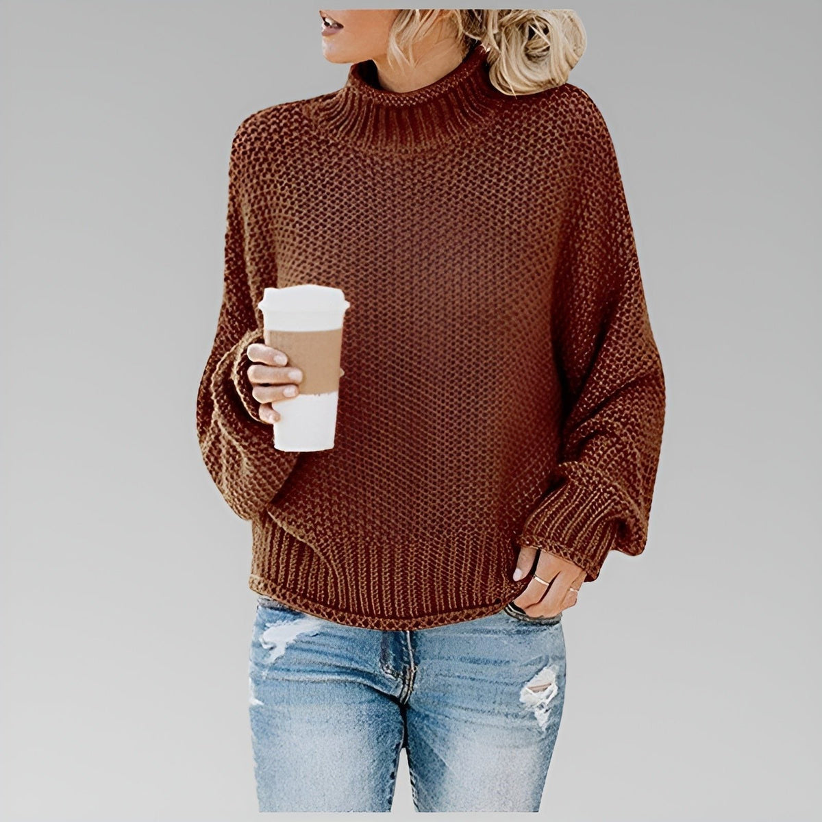 Women’s Chunky-Knit Oversized Turtleneck Sweater, source view 3
