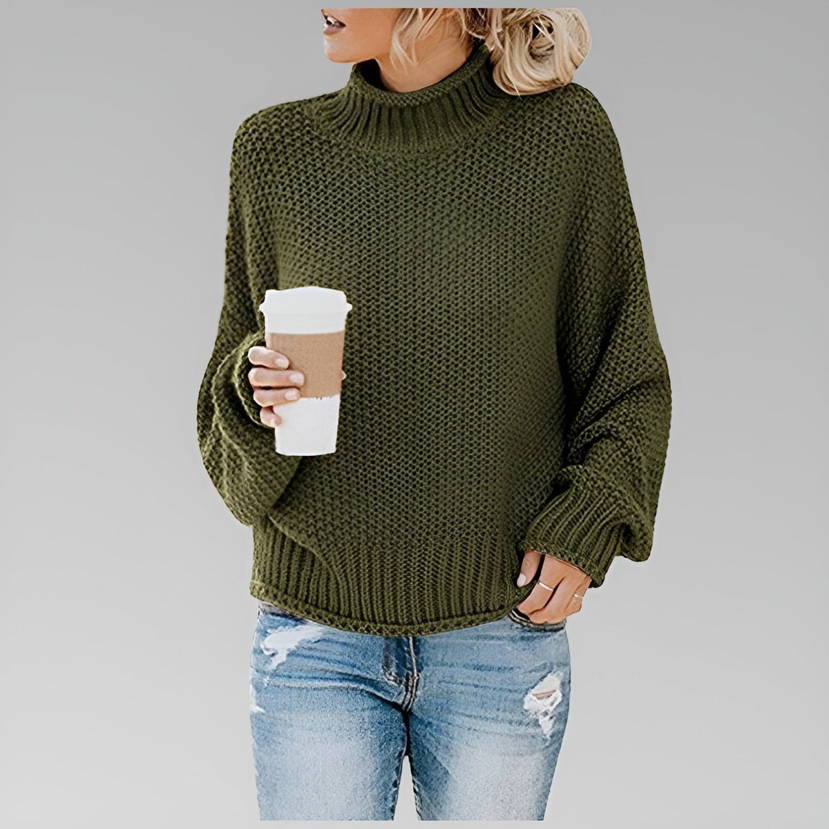 Women’s Chunky-Knit Oversized Turtleneck Sweater, source view 4