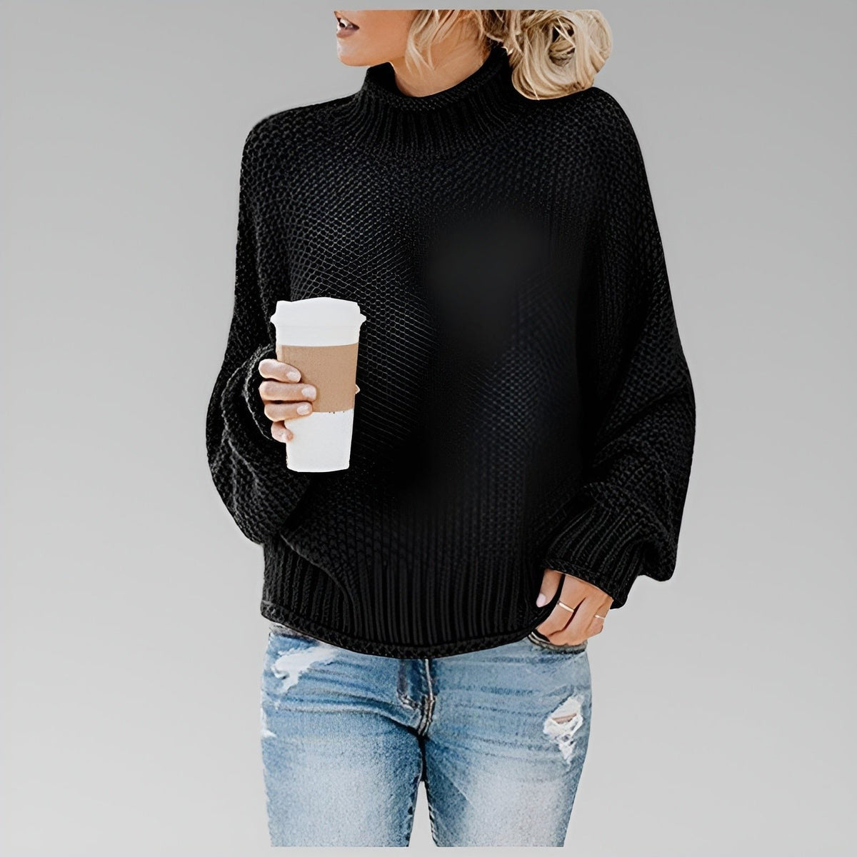 Women’s Chunky-Knit Oversized Turtleneck Sweater, source view 6