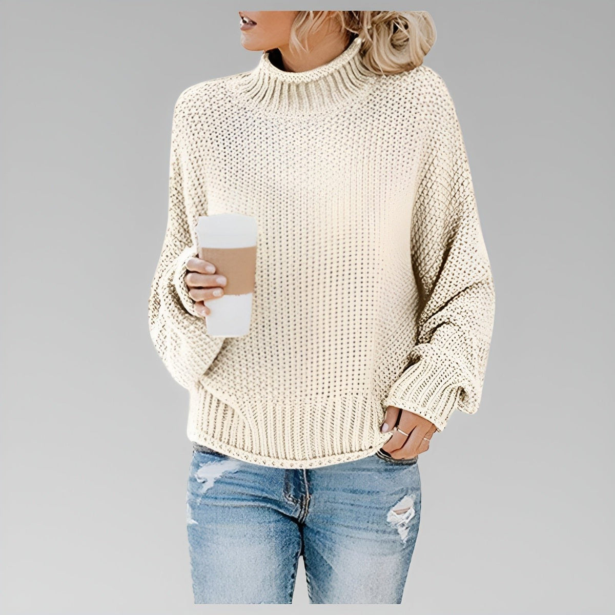 Women’s Chunky-Knit Oversized Turtleneck Sweater, source view 9